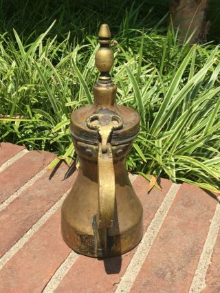 Antique Hand Decorated Brass Tea/Coffee Pot Arabic Dallah Middle East 10 inches 2