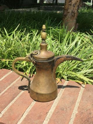 Antique Hand Decorated Brass Tea/Coffee Pot Arabic Dallah Middle East 10 inches 3