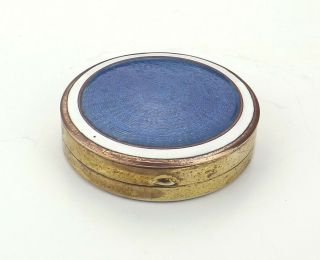 Antique Blue & White Enamelled Brass Powder Compact - Lovely