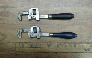 2 Antique Round Wooden Handle 6 " Pipe Wrenches,  Incl.  Xlint Danielson,  & Unbranded