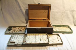 Antique Bone & Bamboo Mah Jong Mahjong Set With Broad Arrow Mark