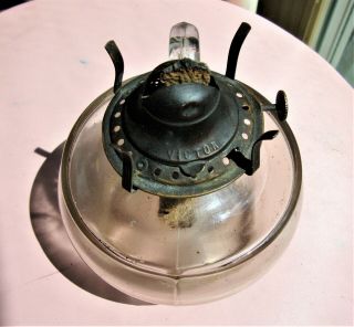 Vintage/antique Short Finger Victor Miller Clear Glass Font Oil Lamp With Burner