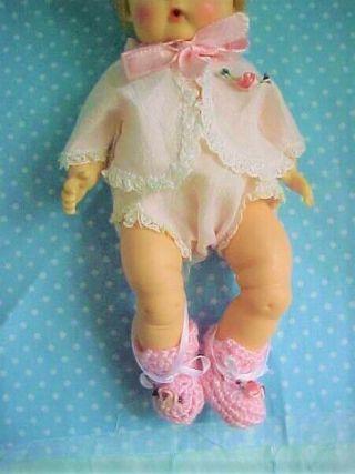 Vintage 8 " Baby Ginnette Tagged Pink After Bath Set And Booties