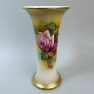 Antique Large Royal Worcester Porcelain Hand Painted Roses Vase By M.  Hunt