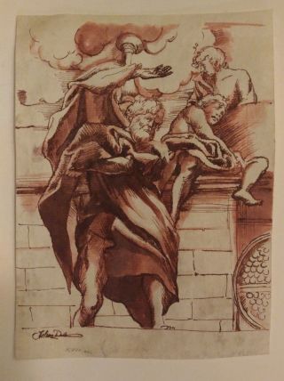 Old European Master Antique Drawing Brown ink on laid paper Signed 6