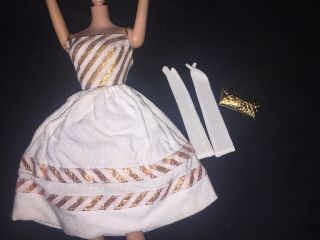 Vintage Htf Barbie 1627 Country Club Dance Dress Tlc Straps Gloves Gold Purse