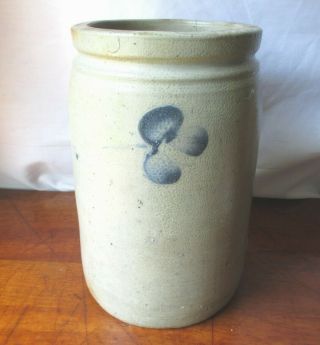 Antique Baltimore Blue Decorated Stoneware Crock Clovers Three Sides 1 Gallon