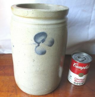 Antique BALTIMORE Blue Decorated Stoneware CROCK CLOVERS THREE Sides 1 Gallon 3