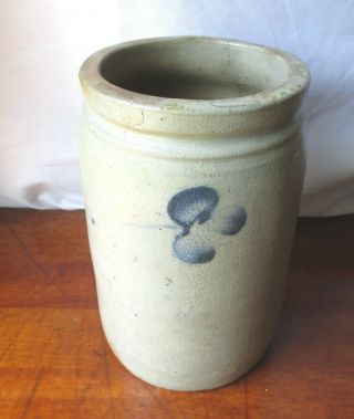 Antique BALTIMORE Blue Decorated Stoneware CROCK CLOVERS THREE Sides 1 Gallon 4