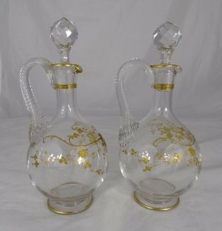 Antique French Baccarat St Louis Handled Decanter - Gold Gilt - A Pair