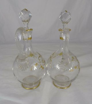 Antique French Baccarat St Louis Handled Decanter - Gold Gilt - A Pair 3