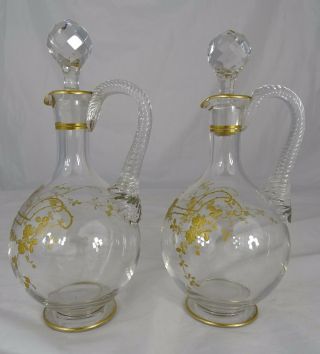 Antique French Baccarat St Louis Handled Decanter - Gold Gilt - A Pair 4