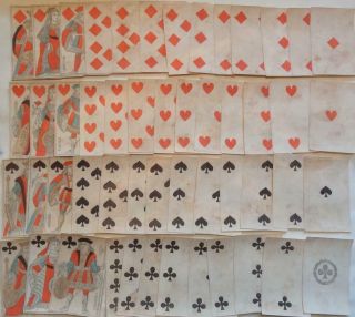 Antique Playing Cards Wood Block Printed Paper French - Tax Stamp For India 1816