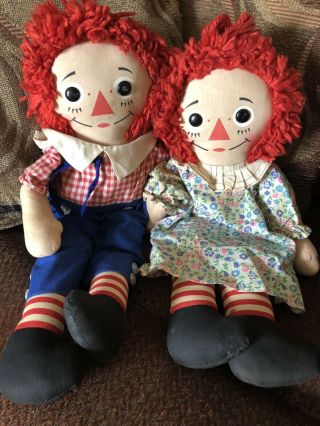 Vintage Raggedy Ann And Andy Dolls 15 " Tall - 1960 " S Made In Taiwan