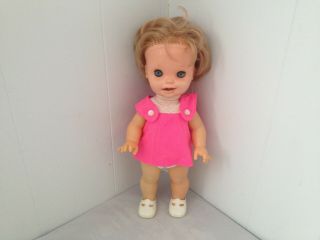 1972 Mattel Vintage 16 " Saucy Doll,  Arm,  Funny Face W/ Pink Dress