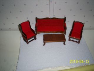 Bombay? Red Velvet Couch 2 Chairs And 1 Coffee Table