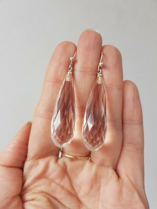130 Antique Victorian Silver Faceted Rock Crystal Drop Earrings