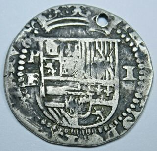 1500 ' s Spanish Silver 1 Reales Piece of 8 Real Antique Colonial Cob Pirate Coin 2