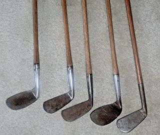 Antique Hendry & Bishop Wright & Ditson Golf Club Set Of 5 Wood Shaft R/h Irons