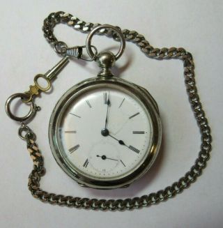 Bristol Watch Co.  Conn.  Waltham? 18 Size Open Face Pocket Watch With Chain & Key