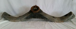 Antique Small Folk Art Carved Wood Double Ox Yoke 43 " Long,  Forged Iron,  Old Paint