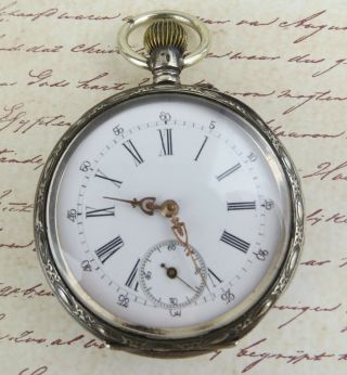 Antique Swiss Silver 800 Hallmark Bird Pocket Watch Unknown Movement Not