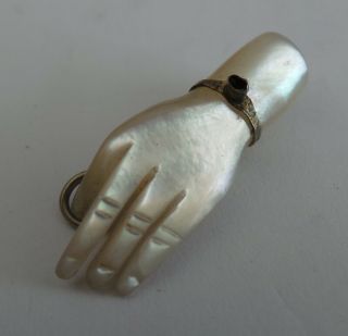 Antique Victorian Carved Mother Of Pearl Pendant - Ladies Hand With Bangle