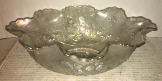 Rare Antique Dugan White Carnival Glass " Wreathed Cherry " Large Berry Bowl 13 "