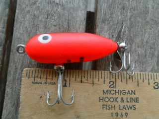 Vintage Fishing Lure - Heddon Tiny Torpedo - Fluorescent Red