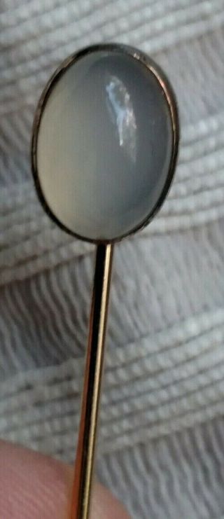 Antique Sterling Silver,  Solid 10k Yellow Gold Moonstone Stick Pin Vintage