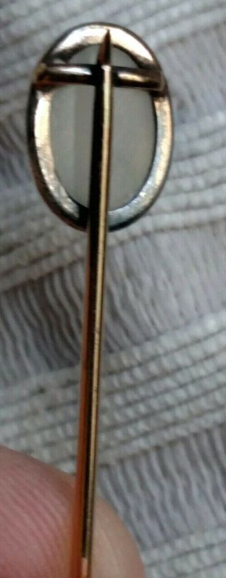 ANTIQUE Sterling silver,  solid 10k YELLOW GOLD MOONSTONE STICK PIN vintage 3