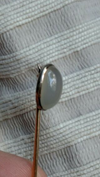 ANTIQUE Sterling silver,  solid 10k YELLOW GOLD MOONSTONE STICK PIN vintage 4