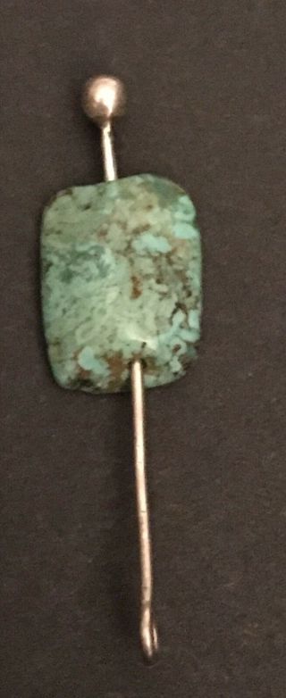 Antique Large Turquoise Rock On A Sterling Silver Stick