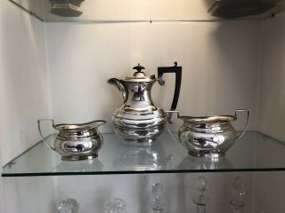 Antique Mappin & Webb Silver Plate Coffee Pot Sugar Bowl Milk Jug Set Art Deco