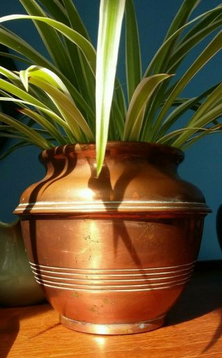 Vintage Copper Jardiniere Planter Plant Pot Cache Succulent Cacti Vase MCM 2