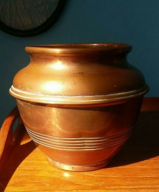 Vintage Copper Jardiniere Planter Plant Pot Cache Succulent Cacti Vase MCM 5