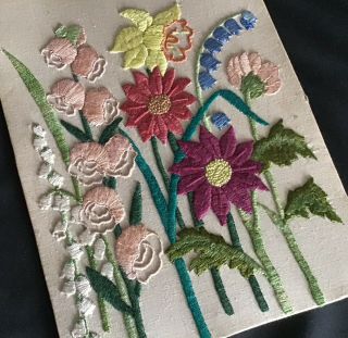 TWO GORGEOUS VINTAGE HAND EMBROIDERED PICTURE PANELS GARDEN FLORALS 6