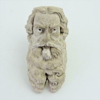 Antique Large Painted Clay Smoking Pipe Bowl In The Form Of A Bearded Man Depose