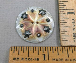 Pearl / Mop Button,  1800s Carved Design,  Star Shaped Steel Studs Trim