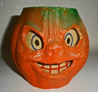 Antique Halloween Paper Mache Angry Jol Candy Container - Insert