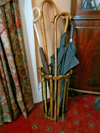 Old Antique Wrought Iron Metal Umbrella Walking Stick Stand With Drip Tray