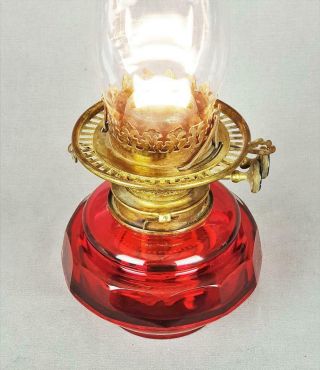 Youngs Cranberry Cut Glass Kerosene Paraffin Raiser Duplex Burner Oil Lamp 5