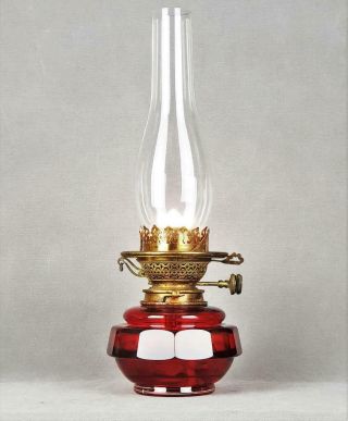 Youngs Cranberry Cut Glass Kerosene Paraffin Raiser Duplex Burner Oil Lamp 6
