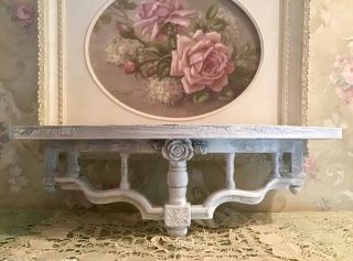Shabby Bed Crown/shelf Distressed Vintage Style Roses