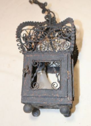 antique ornate wrought iron hanging chandelier ceiling cage fixture lantern hand 3