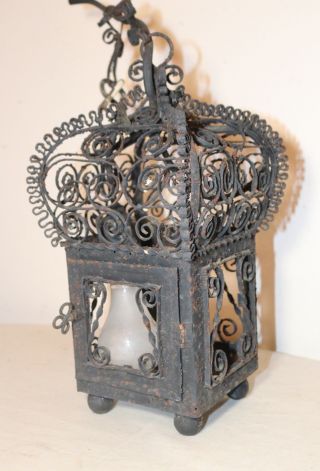 antique ornate wrought iron hanging chandelier ceiling cage fixture lantern hand 4