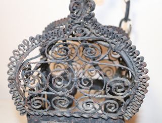 antique ornate wrought iron hanging chandelier ceiling cage fixture lantern hand 6