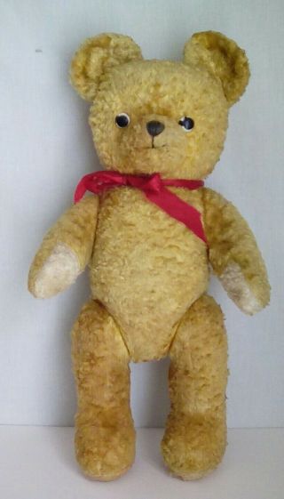 Large Antique Vintage 21 " Straw Filled Golden Jointed Teddy Bear