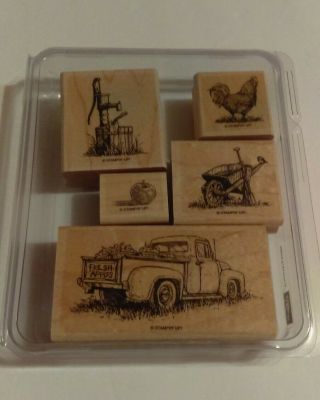 Stampin Up Rubber Stamp Set Country Side Antique Truck Water Pump Chicken