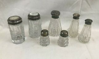 Group (7) Antique / Vintage Sterling Top & Cut Crystal & Glass Shakers